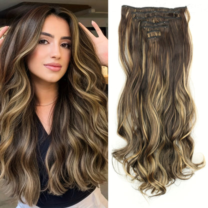 Clip-In Hair Extensions 7pcs 16 Clips Wavy Synthetic 24 Inch
