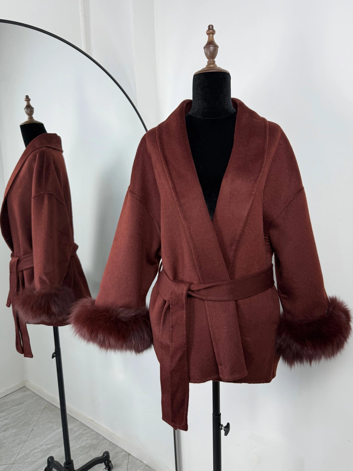 Women's Fox Fur Woolen Short Coat – Double-Sided Wool