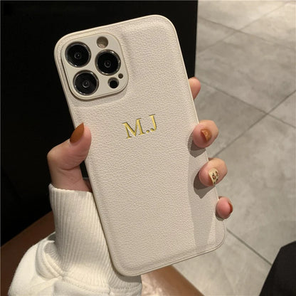 Personalised Customized Name Case Iphone 17 16 15 14 13 12 11 Pro Max Initials Letters Leather Cover