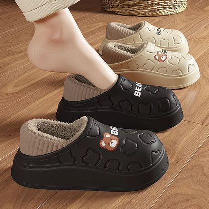 Waterproof Cotton Slippers Women Men Winter Outdoor Indoor Home Plush Warm Thick Sole Anti Slip