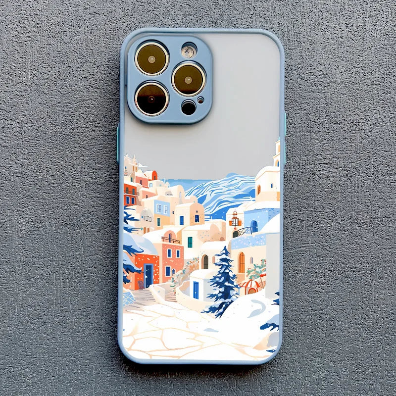 Rural Building Snow Scenery Phone Case Iphone 16 15 Pro Max Plus 14 13 12 Mini 11 Xs X Xr 7 8