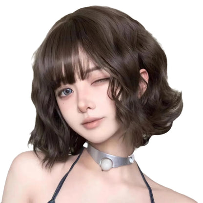 Short Curly Wig with Bangs - Natural Wavy Bob for Women