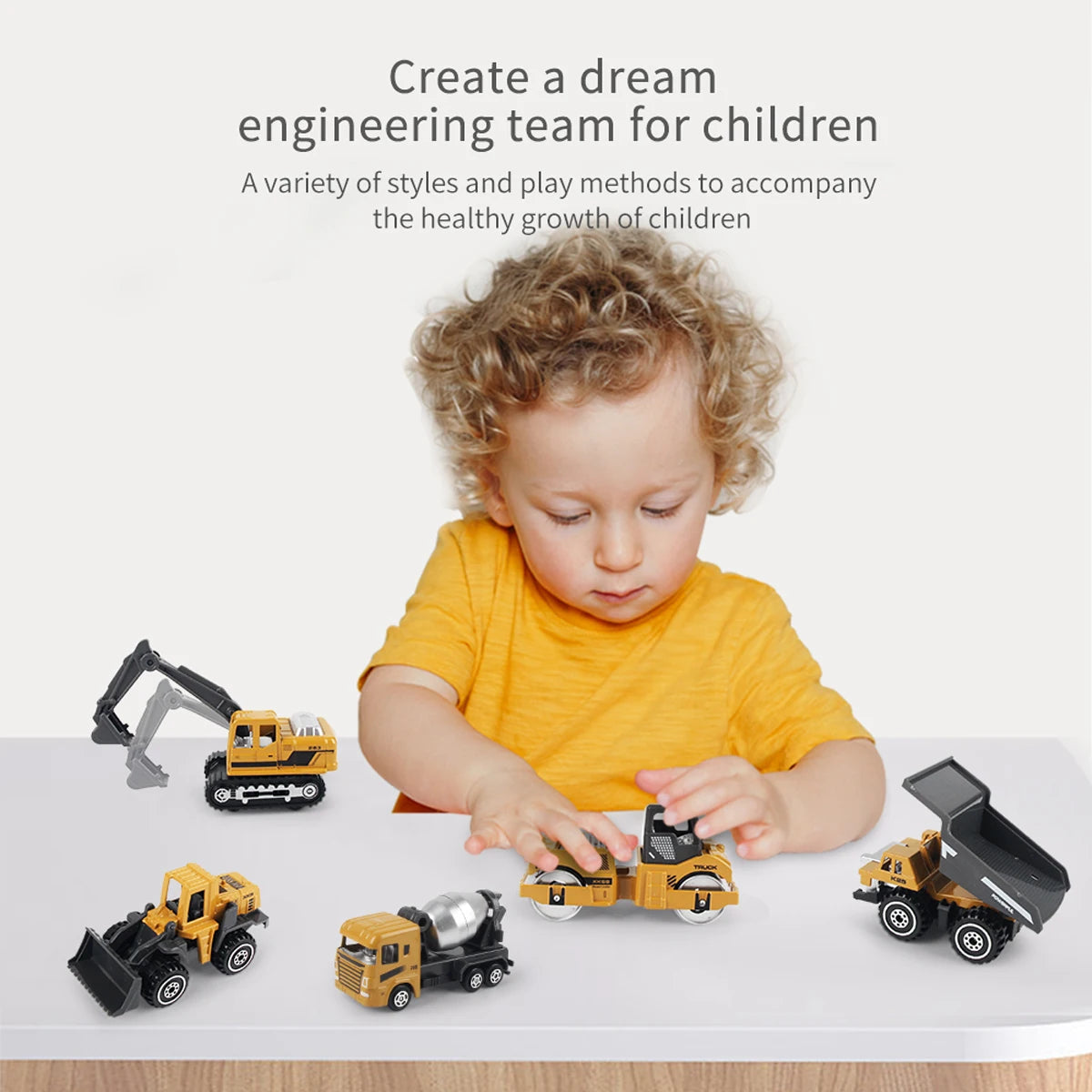 6-Piece Alloy Construction Truck Toy Set – Excavator, Loader & Tractor