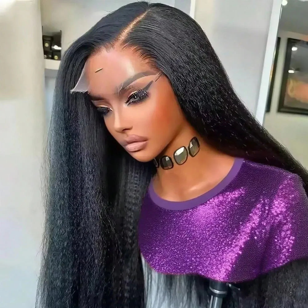 Kinky Straight 13x4 Lace Front Human Hair Wigs Women Brazilian Bone Colored 5x5 Transparent Frontal