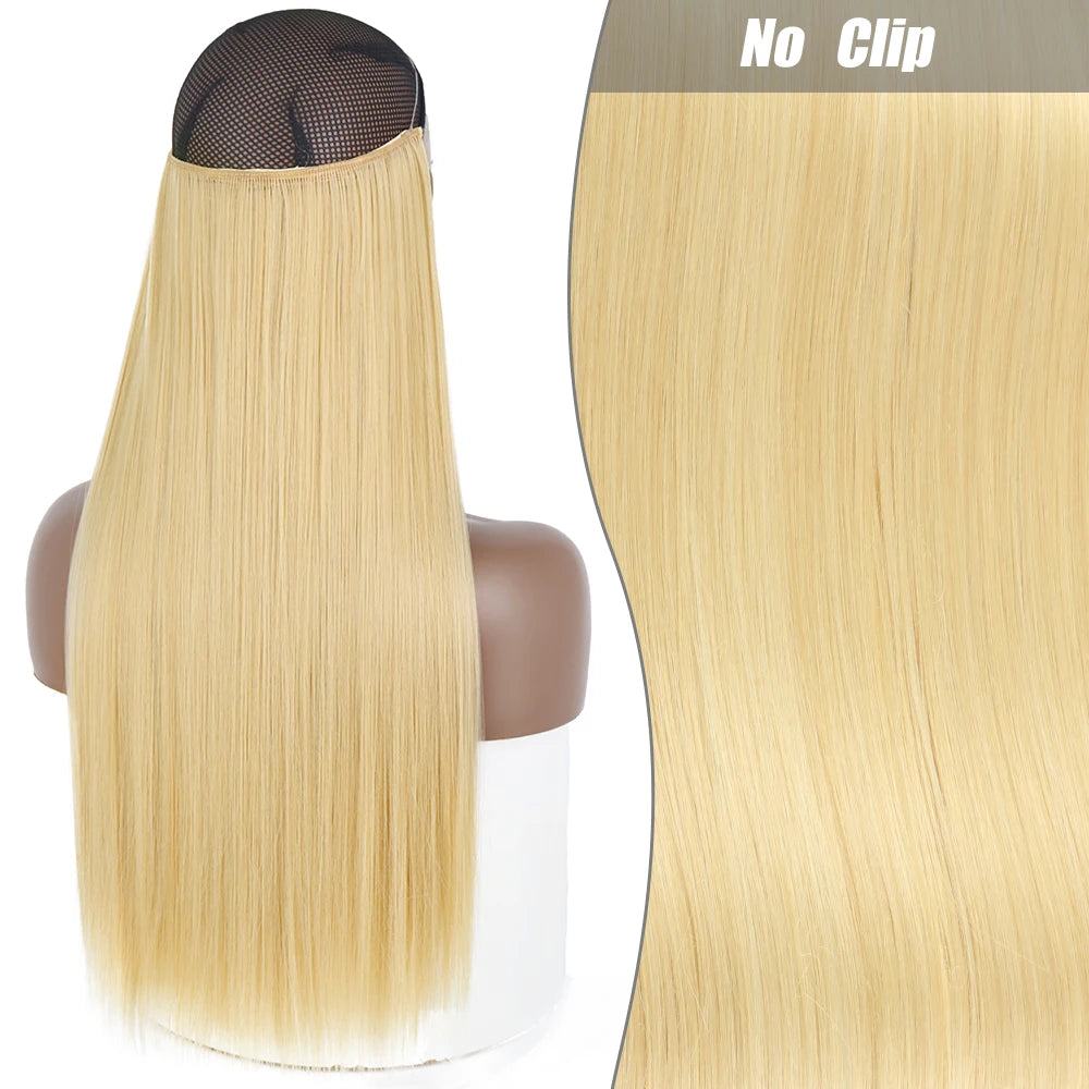 No Clips Natural Hair Extension Synthatic Artificial Long Straight Hairpiece Blonde Black Mixed