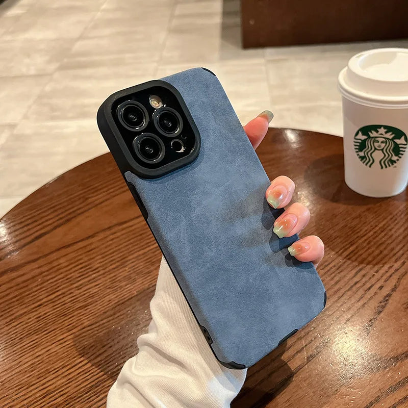 Matte Leather Silicone Case Iphone 14 Plus 12 13 Mini 11 16 15 Pro Max 17 Promax Lens Protection