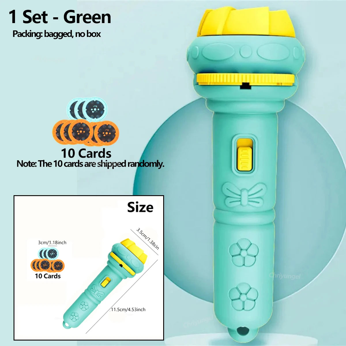 Kids Projector Flashlight – 10 Cards, 80 Patterns, Night Light