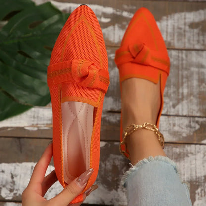 Women's Knitted Flat Loafers – Breathable Pointed Toe Slip-On Shoes