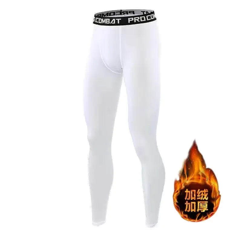 Men's Fleece-Lined Compression Leggings Sports Thermal Tights