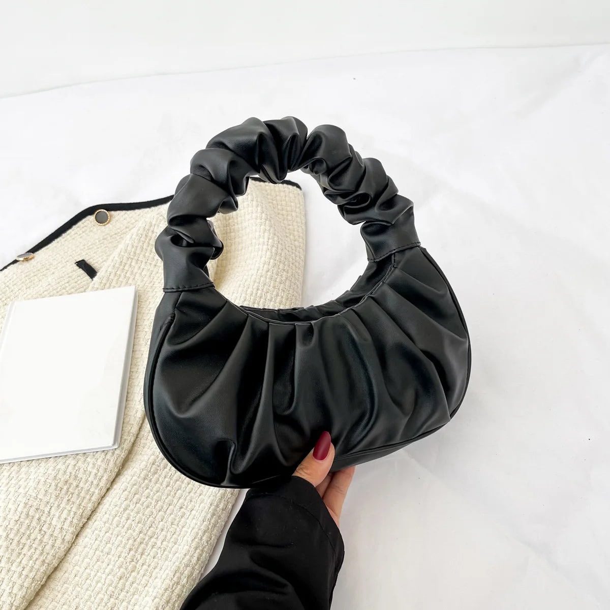 Pleated Cloud Hobo Bag – Women's PU Leather Handbag