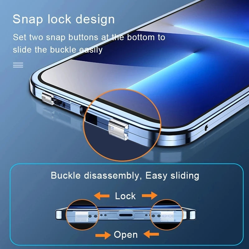 360 Metal Magnetic Double Sided Glass Cover Lens Protection Iphone16 14 15 Pro Max Iphone13 12 11