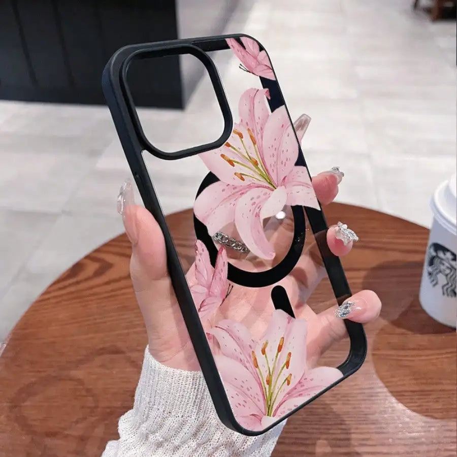 Pink Lily Magnetic Phone Case Iphone 17 16 15 14 13 12 11pro Max Plus It Features Stylish Pattern