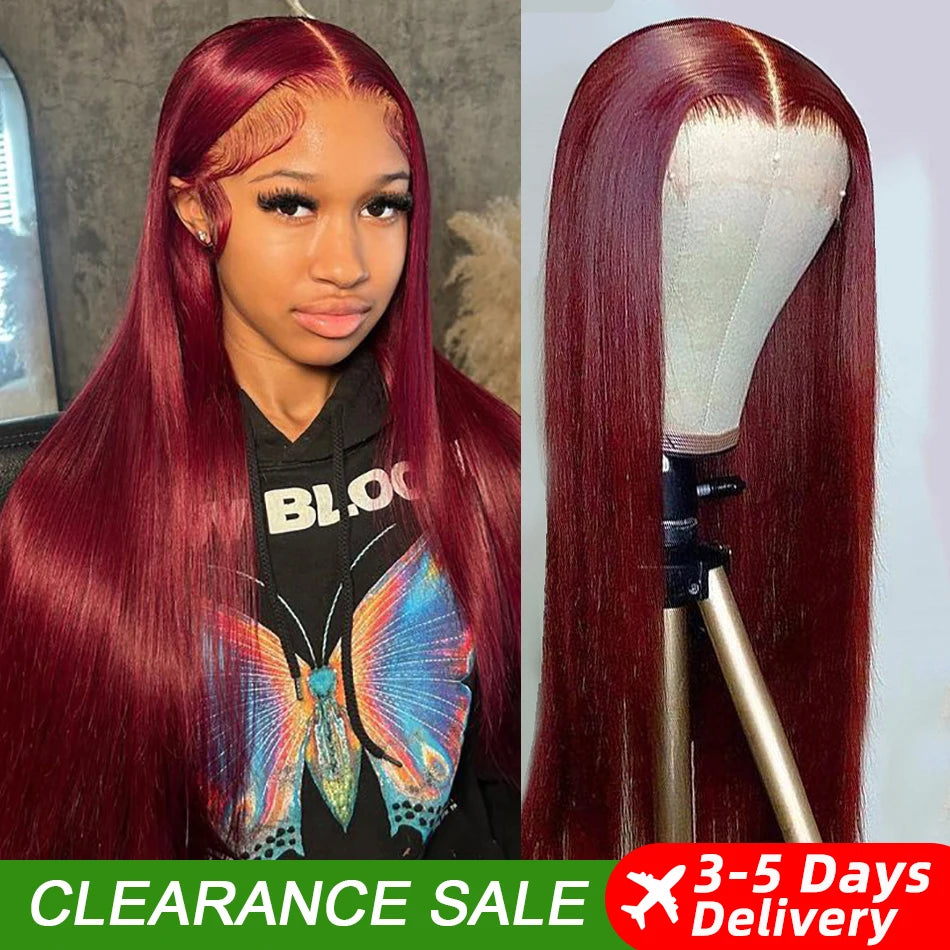 99j Burgundy 13x6 Colored Hd Lace Front Wig Human Hair Wigs Preplucked Premium Red Peruvian Straight