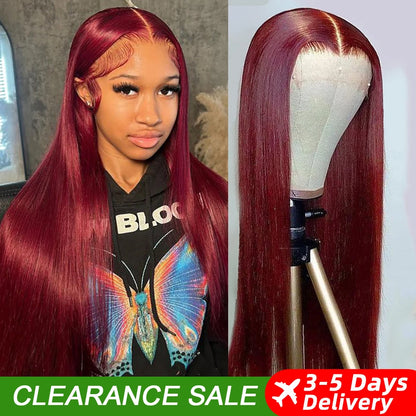 99j Burgundy 13x6 Colored Hd Lace Front Wig Human Hair Wigs Preplucked Premium Red Peruvian Straight