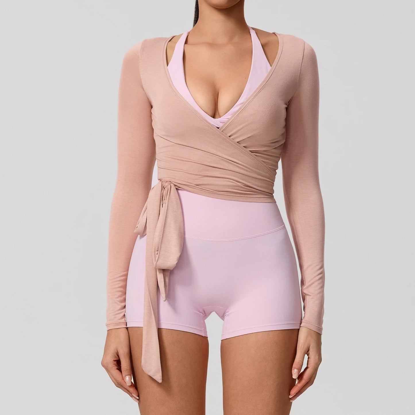 Women's Long Sleeve Wrap Yoga Top – Breathable Activewear