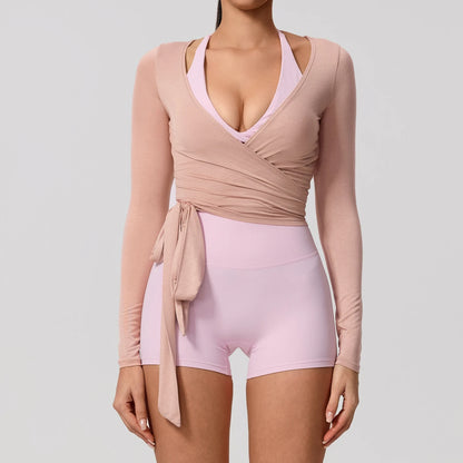 Women's Long Sleeve Wrap Yoga Top – Breathable Activewear