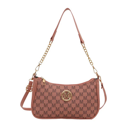 PU Leather Crossbody Bag with Gold Letter M – Women's Shoulder Handbag