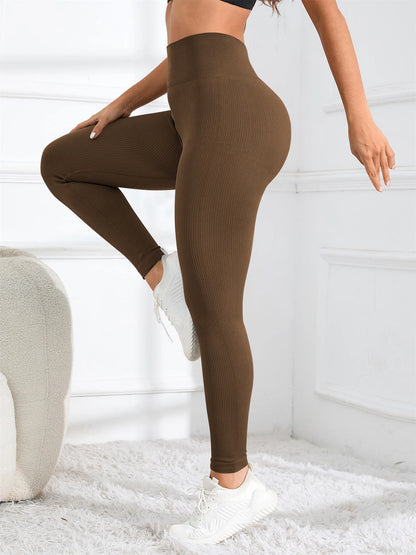 Seamless Ribbed Yoga Leggings - High Waist Workout Tights