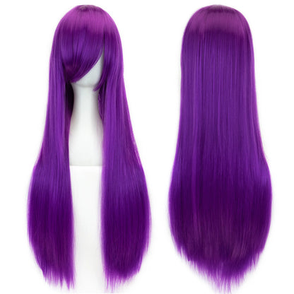Soowee Long Synthetic Hair White Purple Cosplay Wigs Party Black Straight Wig Hairpiece Women