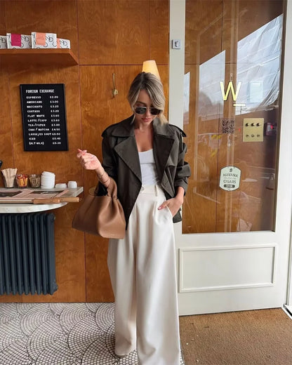 Cropped Trench Coat Women – Vintage Double Breasted Short Jacket