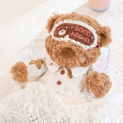 Pajama Teddy Bear Plush Doll – Cute Stuffed Animal with Sleep Mask