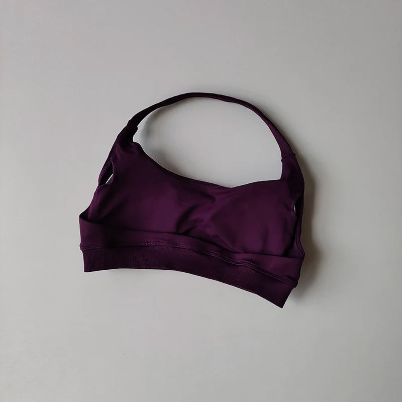 Seamless Padded Sports Bra – Backless Halter Crop Top for Women
