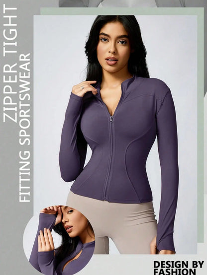 Women's Zip-Up Sports Jacket – Slim Fit Athletic Top