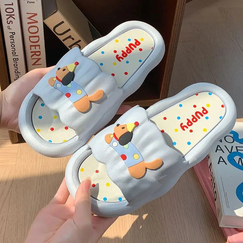 Cartoon Puppy Slippers – Soft Non-Slip Indoor House Shoes for Women