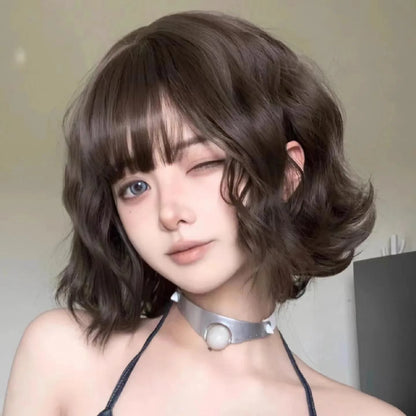 Short Curly Wig with Bangs - Natural Wavy Bob for Women