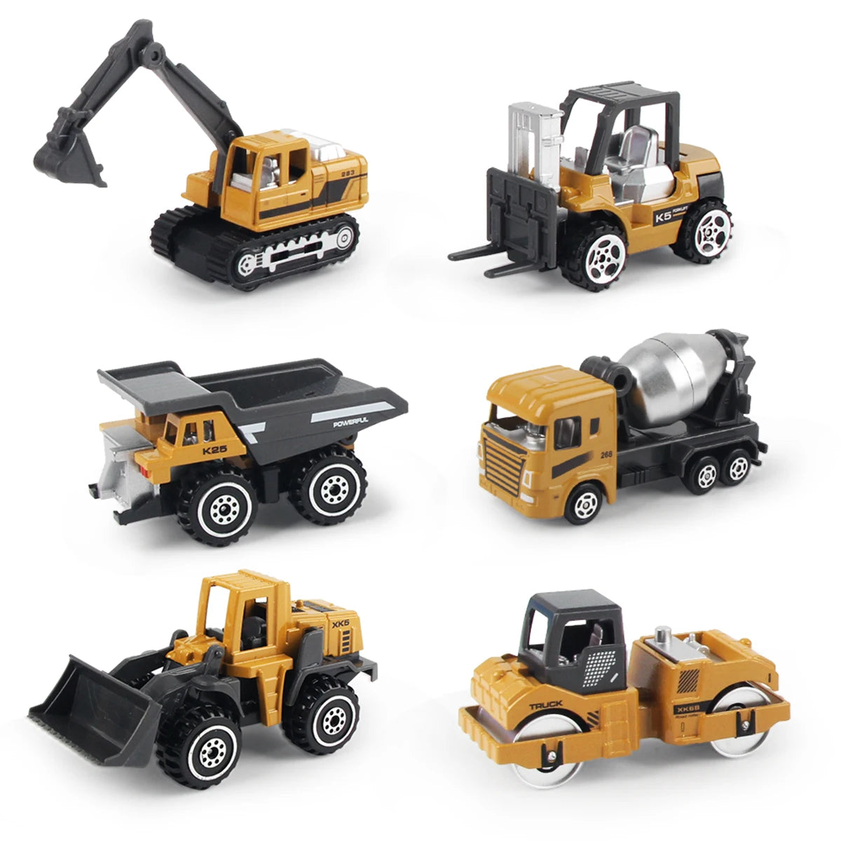 6-Piece Alloy Construction Truck Toy Set – Excavator, Loader & Tractor