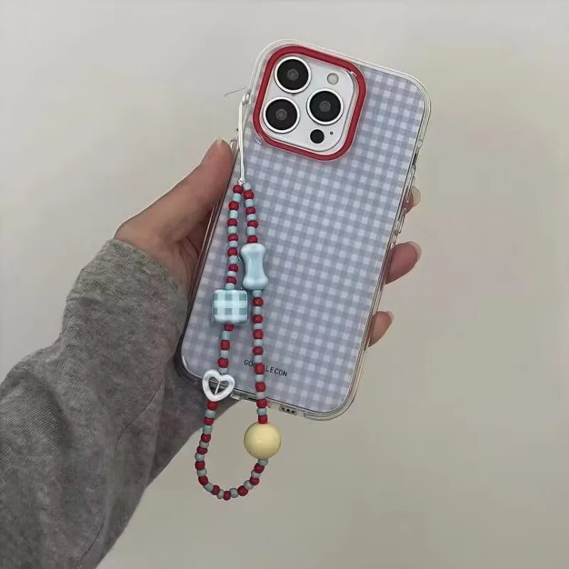 Blue Checkered Grid Pattern Phone Case Iphone 17 Pro 16 15 14 13 12 11 Max 16e X Xr Xs 7 8 Plus Soft