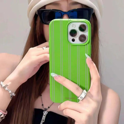 Green Stripe Lichee Pattern Phone Case Iphone 17 16 15 14 13 12 11 Pro Max Xs X Xr Plus 16e
