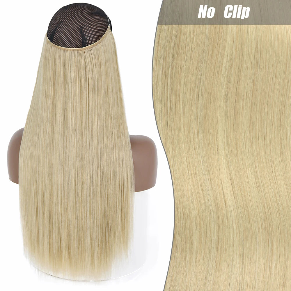 No Clips Natural Hair Extension Synthatic Artificial Long Straight Hairpiece Blonde Black Mixed