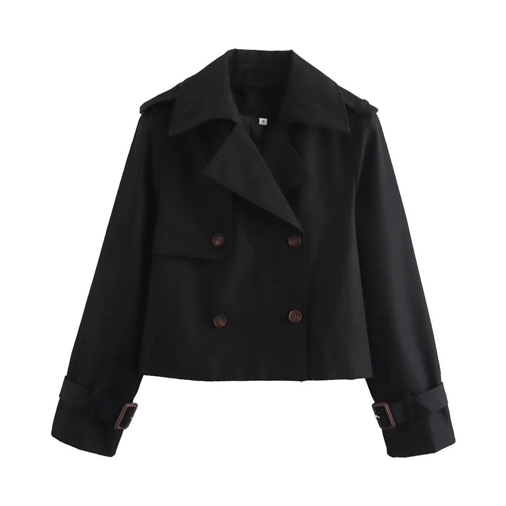 Women's Cropped Trench Jacket – Double Breasted Vintage Coat