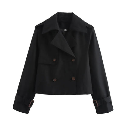 Women's Cropped Trench Jacket – Double Breasted Vintage Coat