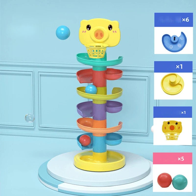 Montessori Rolling Ball Tower Baby Toy – Stacking Activity for Ages 1-3