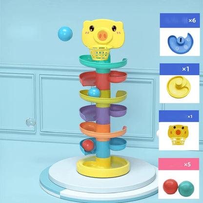 Montessori Rolling Ball Tower Baby Toy – Stacking Activity for Ages 1-3