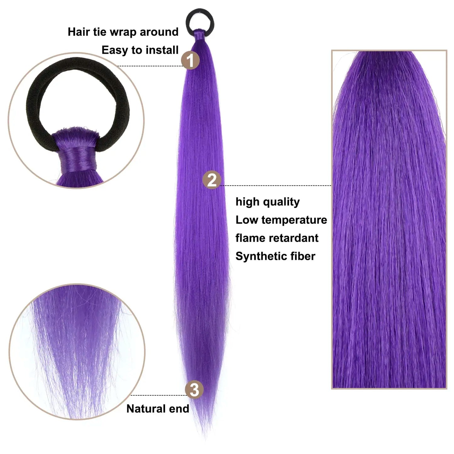 Synthetic Ponytail Extension 2-Piece Set – Long Straight with Rubber Band