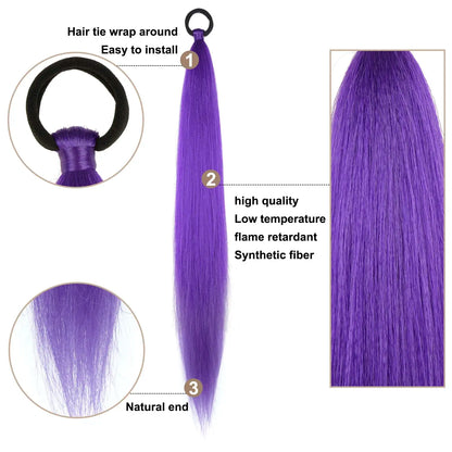 Synthetic Ponytail Extension 2-Piece Set – Long Straight with Rubber Band