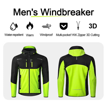 Men's Winter Cycling Windbreaker Jacket – Hooded Fleece Windproof Coat