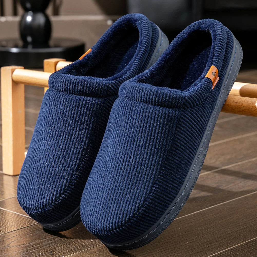 Winter Men S Slippers Tpr Sole Anti Slip Stripe Design Warm Soft Comfortable Memory Foam Indoor