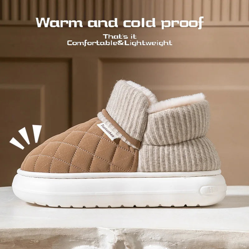 Winter Thick Soled Anti Slip Warm Cotton Shoes Fleece Bag Slippers External Wear - Anti Slip Thick