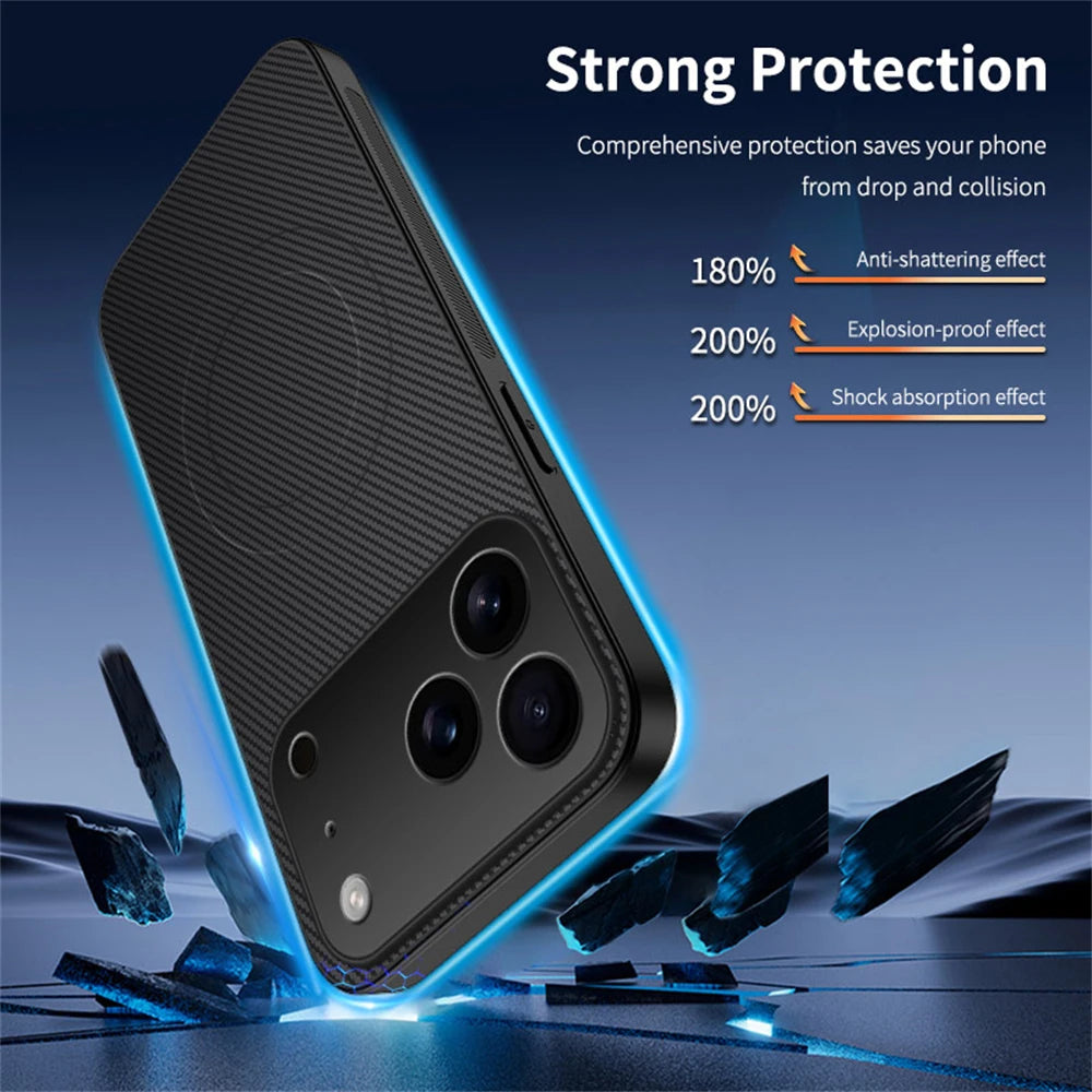Ultra Thin Carbon Fbier Magnetic Leather Case Iphone 17 Air 16e 16 15 14 13 Pro Max Magsafe