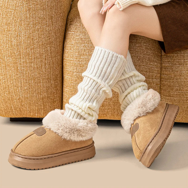 Fleece Lined Winter Slippers Men Women Ankle Cover Thick Sole Lightweight Eva Indoor Outdoor Warm