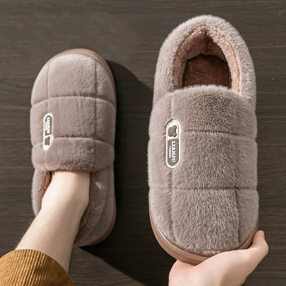 Men S Slippers Winter Solid Color Wrap Heels Plush Non-Slip Warm Women Home Casual Cotton Shoes Big