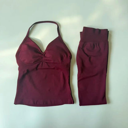 Women's 2-Piece Yoga Set – Backless Tank Top & Scrunch Leggings