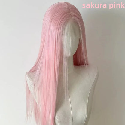 Light Pink Wig Women 13x4 Lace Front 26inch Long Straight Synthetic Wigs Soft Natural Heat-Resistant
