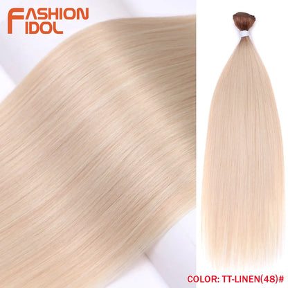 Bone Straight Hair Extensions Ombre Blonde Bundles Super Long Synthetic 24 Inch Full End Idol