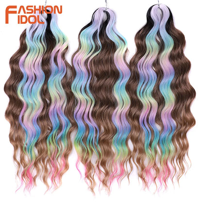Anna 24 Inch Synthetic Hair Water Wave Braiding Extensions Ombre Blonde Deep Afro Curl Twist Crochet