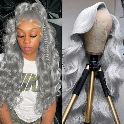 Silver Grey HD Lace Front Wig – Brazilian Remy Human Hair Body Wave
